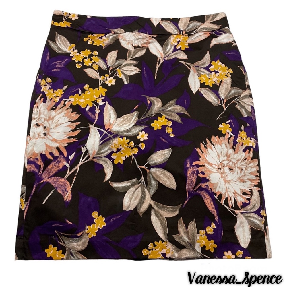 Ann Taylor Purple Black Floral Pencil Skirt 14